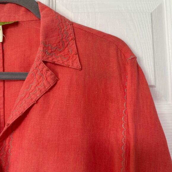 Sigrid Olsen Women's100%Linen Orange Embroidered Beaded Long Sleeve Top 1X - Picture 7 of 16